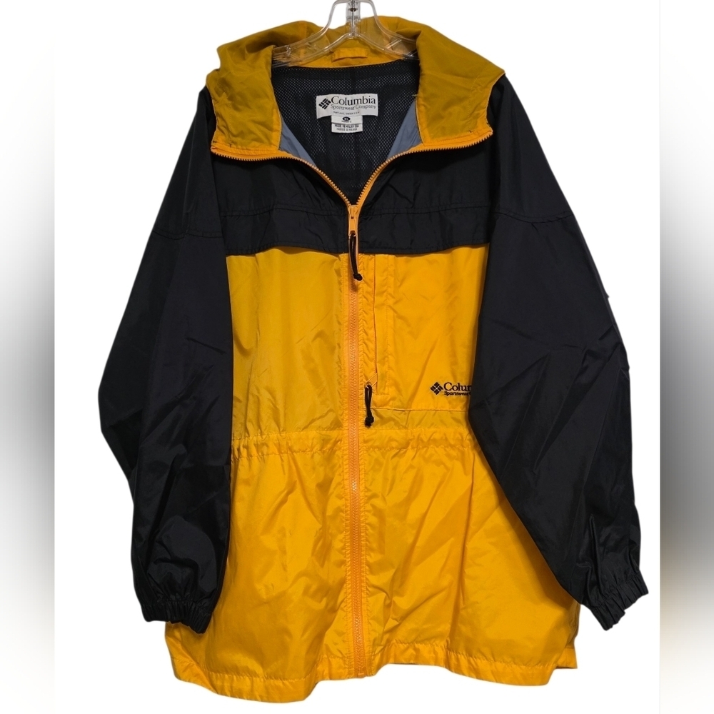 Columbia Women's Yellow and Navy Blue Windbreaker Jacket Size XL